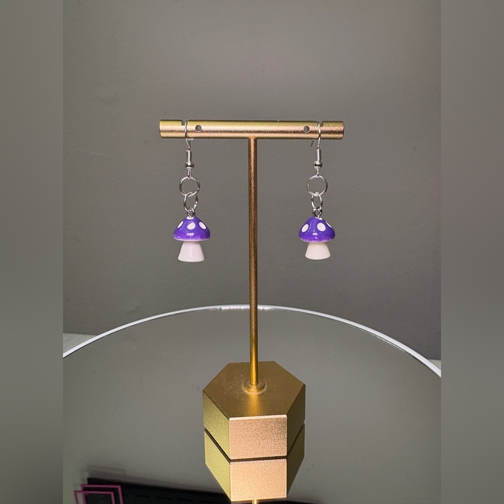 Handcrafted Mushroom Earrings Purple NWT ( Made by me!)